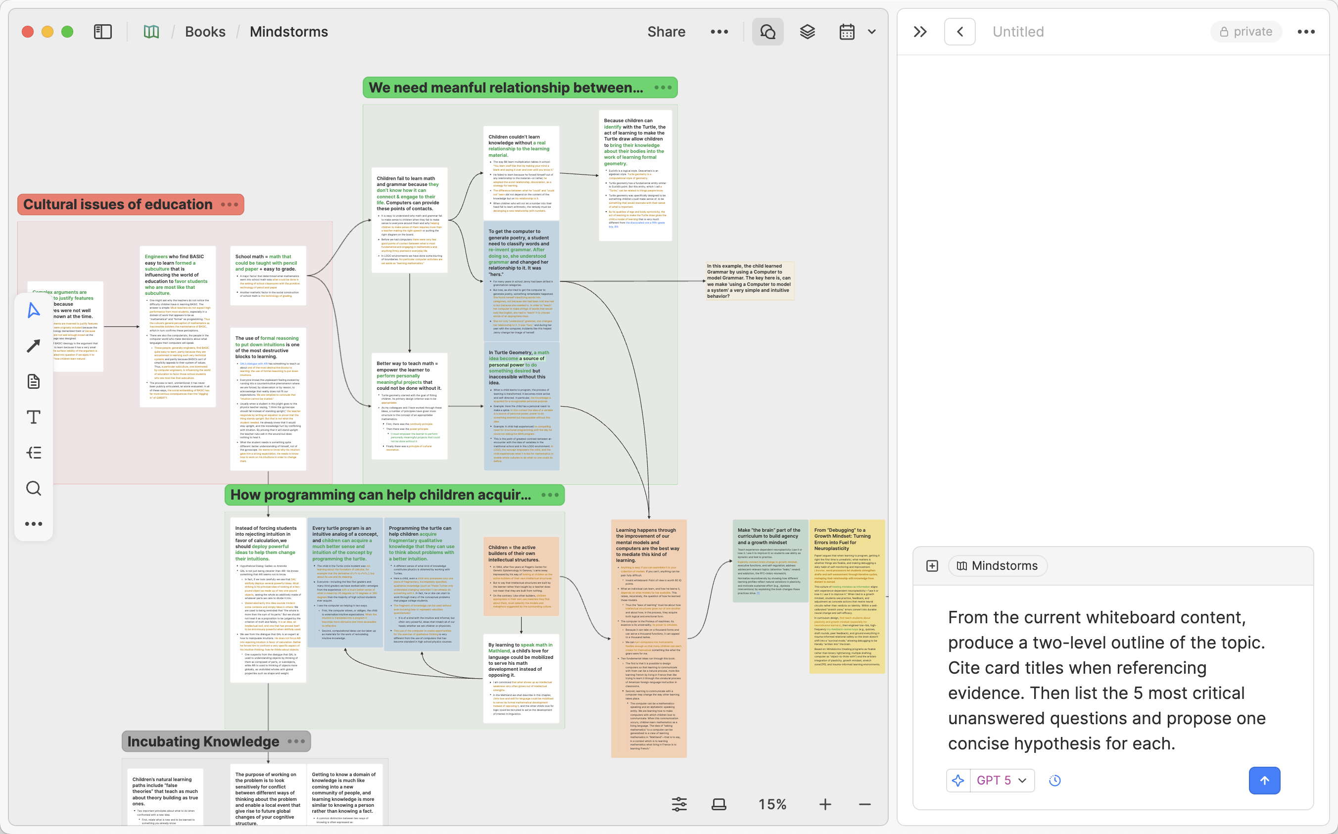Whiteboard with AI chat panel open