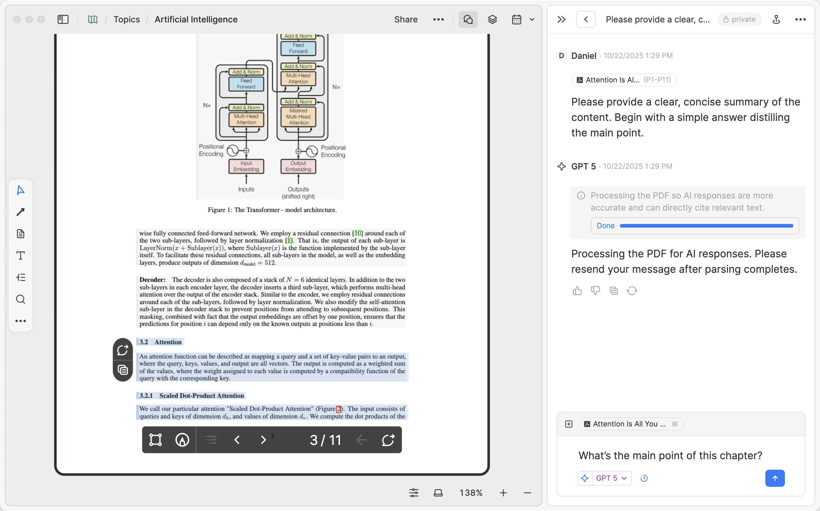 PDF paragraph selection and add to context